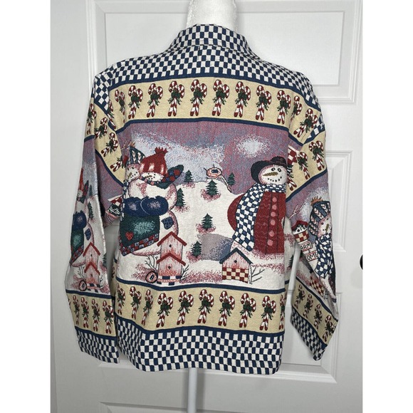 Willow Ridge Vintage Christmas Jacket Knit Tapestry Snowman Candy Cane Size L - Picture 9 of 11
